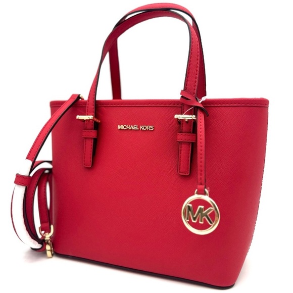 Michael Kors Jet Set Travel Extra-Small Top Zip Tote Bag Red - Picture 1 of 11